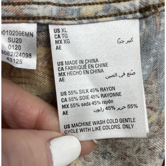 Tasso Elba Silk Blend Shirt Mens XL Brown Tropical Leaf Short Sleeve Button Up - Picture 5 of 8